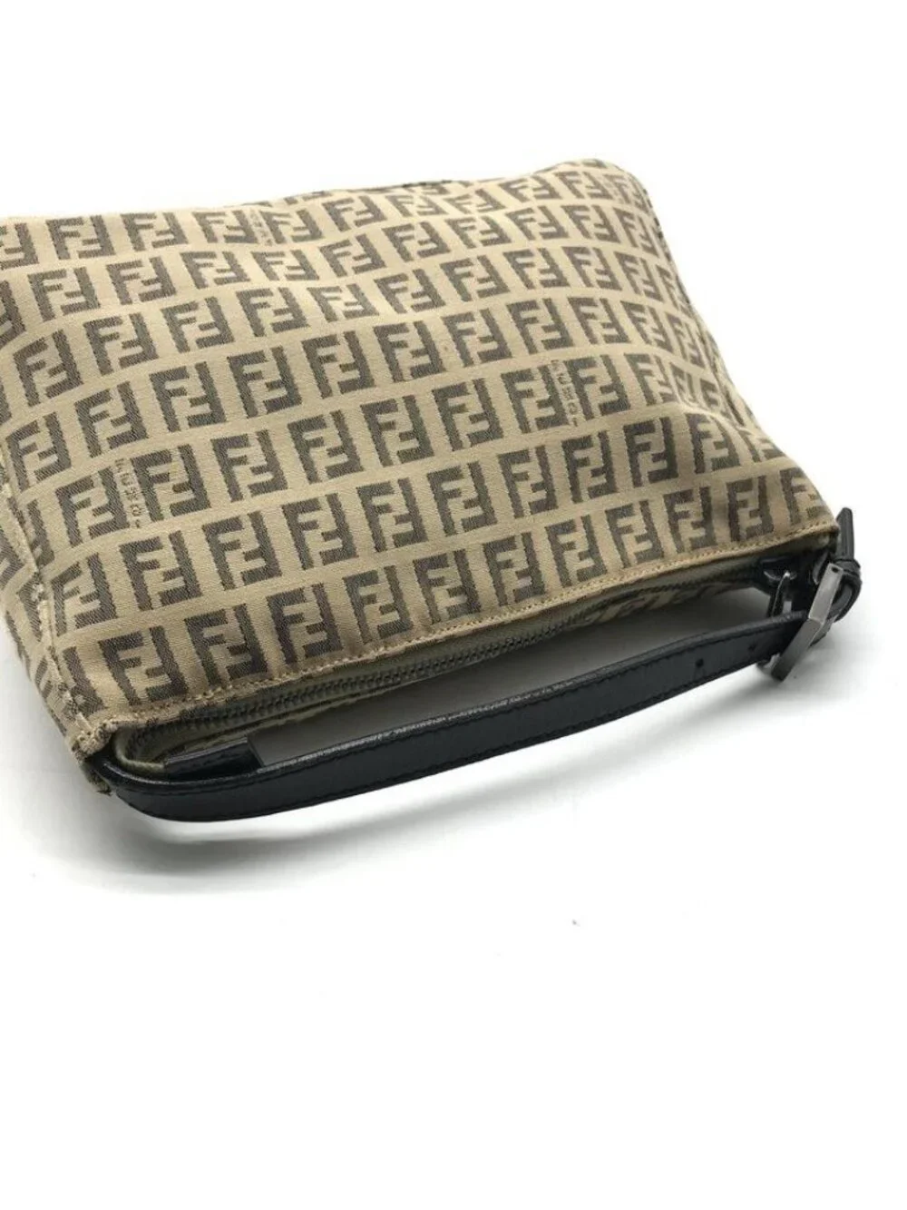 Fendi Zucchino Canvas Pouch Hand FF Logo Beige Case